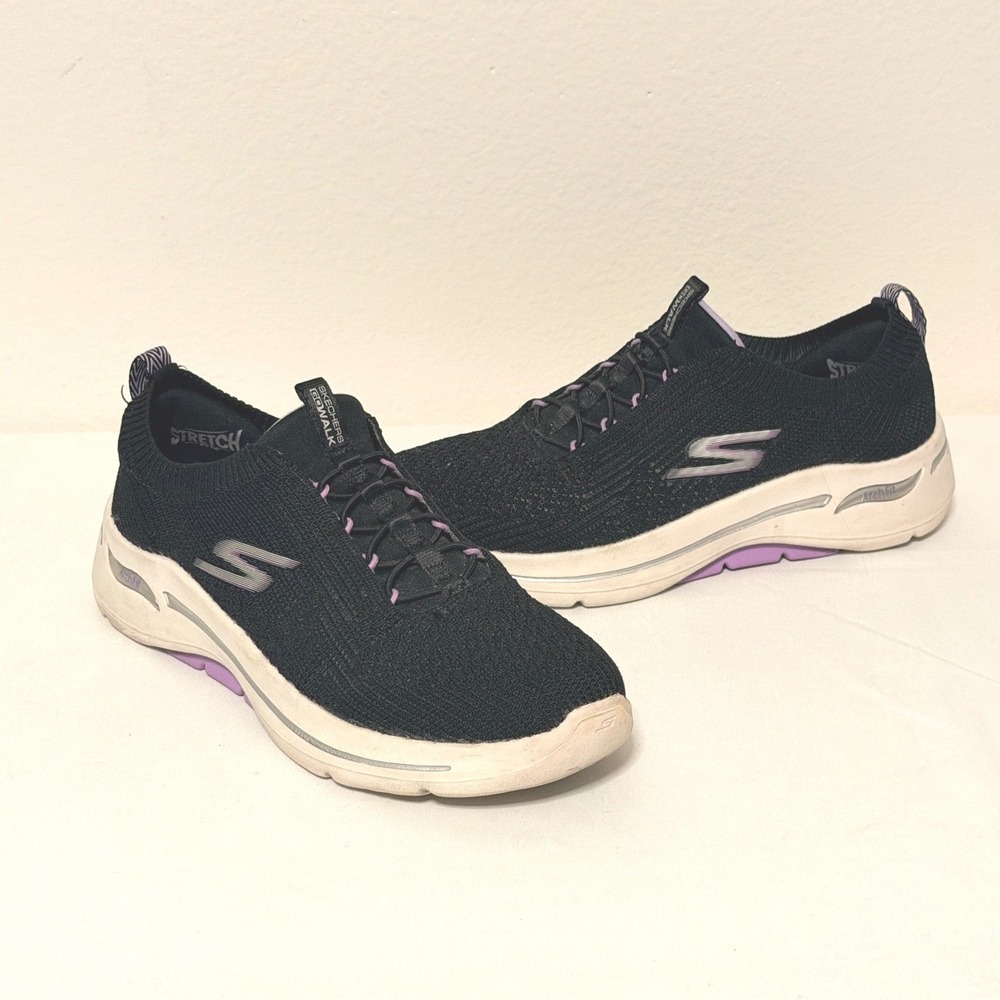Skechers Slip On GoWalk Arch Fit Sneakers Sz 6 Black Purple Walking Shoes